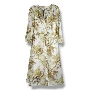 41 Hawthorn Petite Floral Midi Dress Button Front Tie Waist Ivory Resort Chic 5P